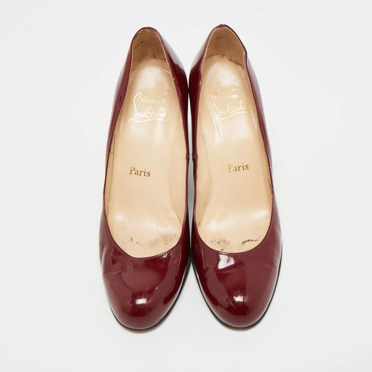 Pre Owned Christian Louboutin Ron Ron Zeppa Size 38 Burgundy Patent Leather Wedge Pumps