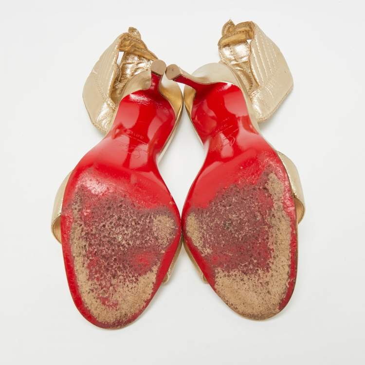 مملوكة مسبقًا Christian Louboutin Samotresse Size 36.5 Metallic Gold Leather Wing Slingback Sandals