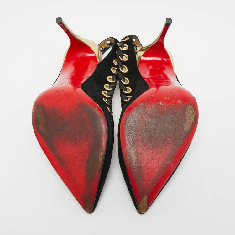 Pre Owned Christian Louboutin Ostri Size 39.5 Black Suede Pumps