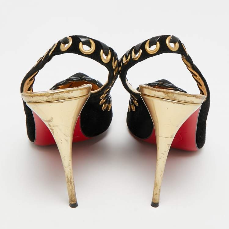 Pre Owned Christian Louboutin Ostri Size 39.5 Black Suede Pumps