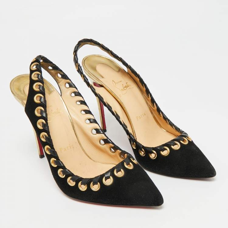 Pre Owned Christian Louboutin Ostri Size 39.5 Black Suede Pumps