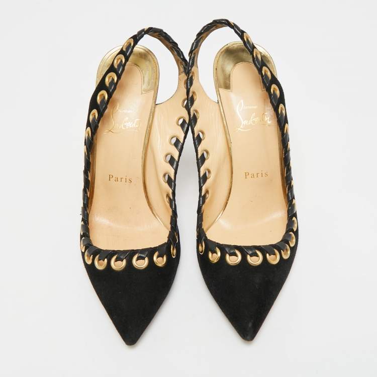 Pre Owned Christian Louboutin Ostri Size 39.5 Black Suede Pumps
