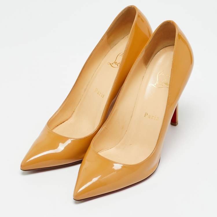Pre Owned Christian Louboutin So Kate Size 38.5 Beige Patent Leather Pumps
