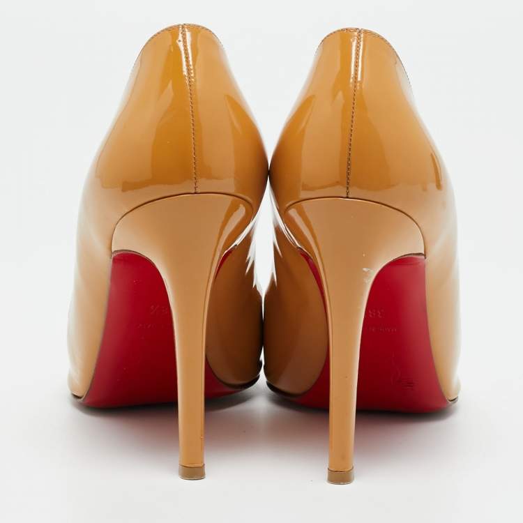 Pre Owned Christian Louboutin So Kate Size 38.5 Beige Patent Leather Pumps