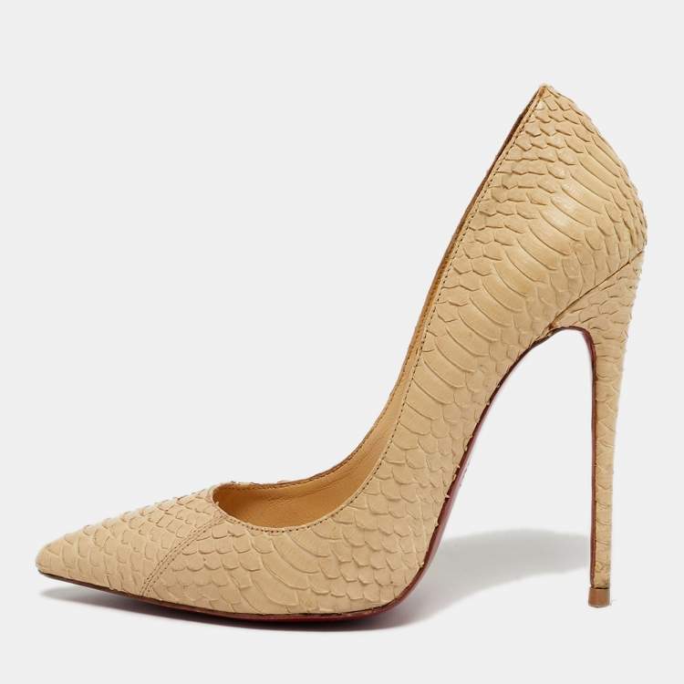 Pre Owned Christian Louboutin So Kate Size 39 Beige Python Leather Pumps