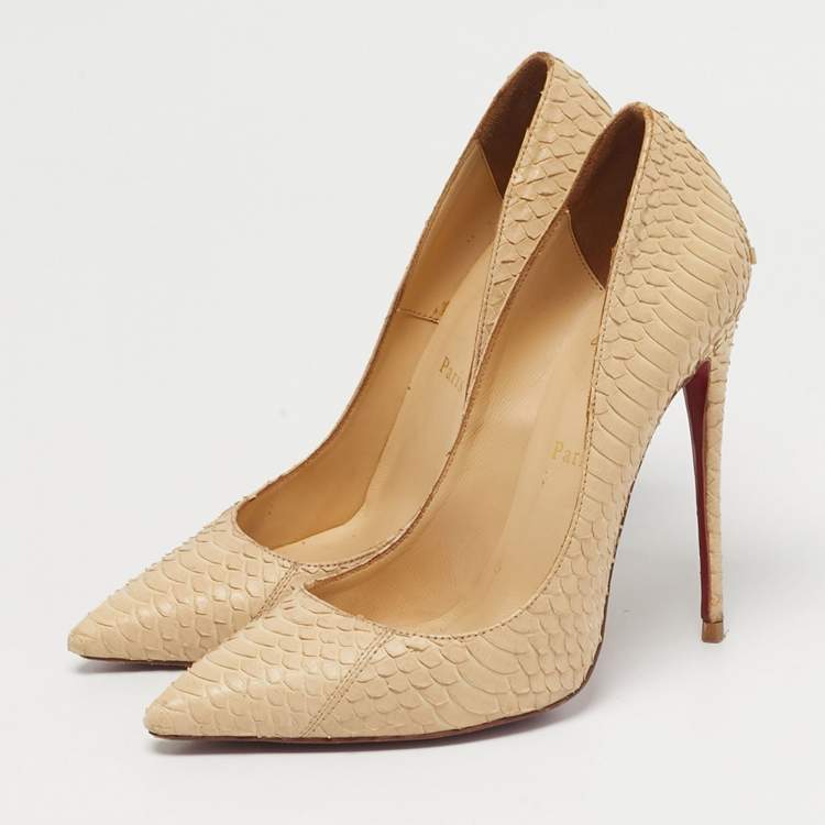 Pre Owned Christian Louboutin So Kate Size 39 Beige Python Leather Pumps