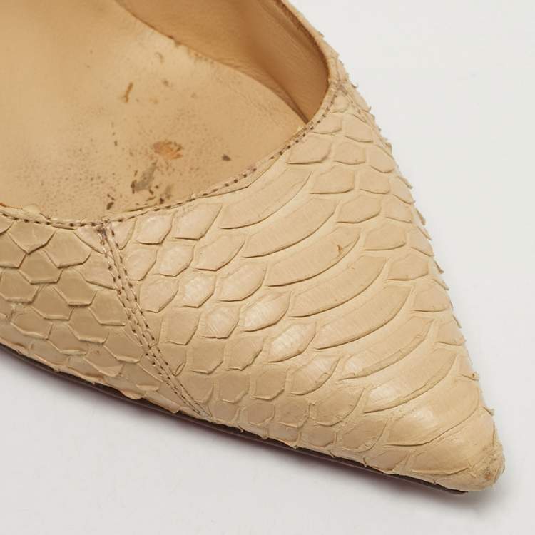 Pre Owned Christian Louboutin So Kate Size 39 Beige Python Leather Pumps