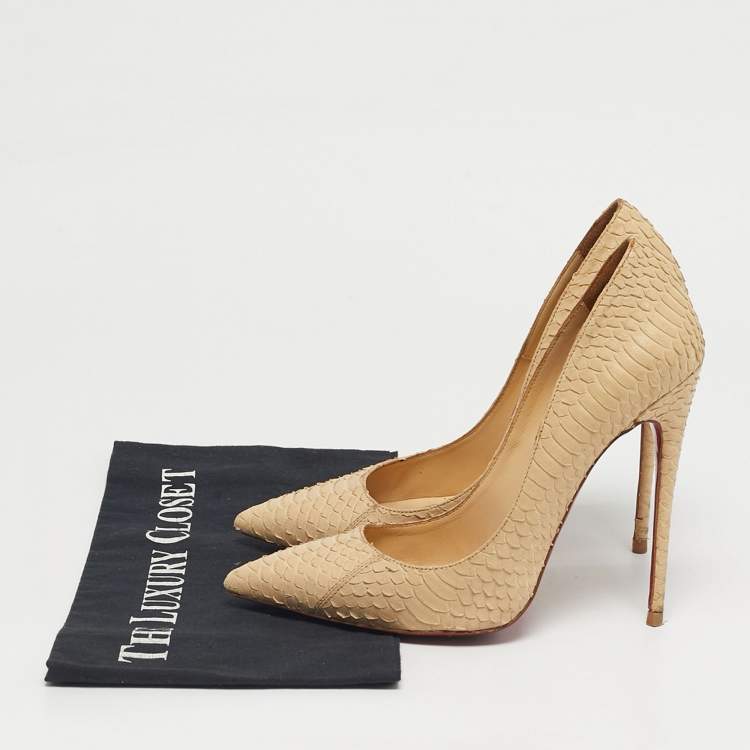 Pre Owned Christian Louboutin So Kate Size 39 Beige Python Leather Pumps