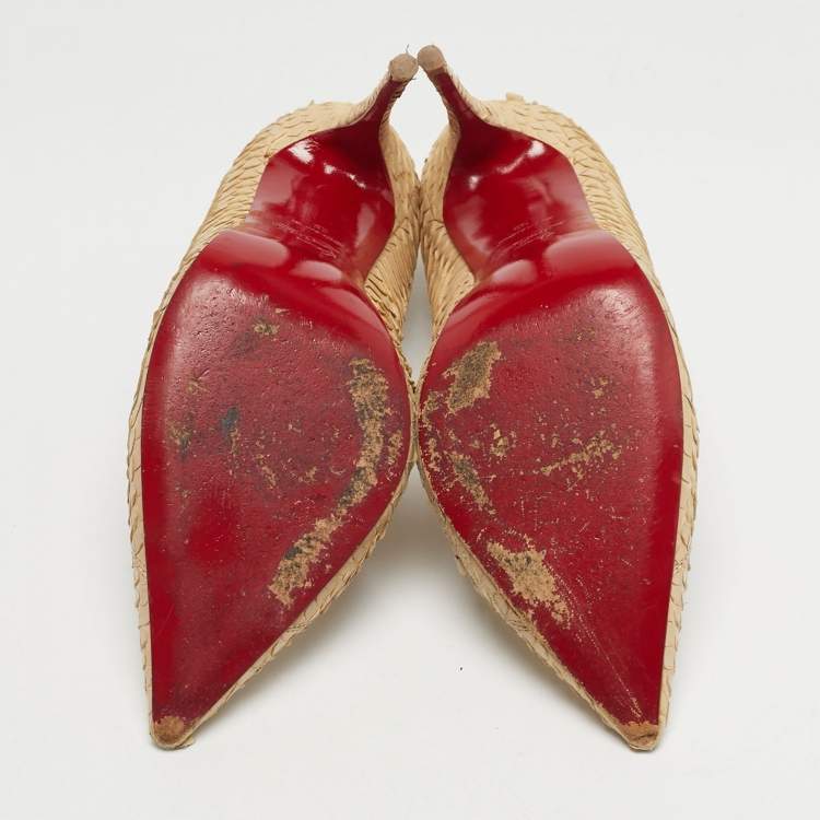 Pre Owned Christian Louboutin So Kate Size 39 Beige Python Leather Pumps