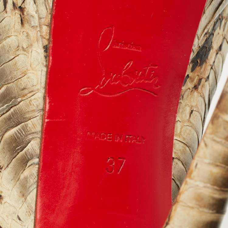 Pre Owned Christian Louboutin Lady Peep Size 37 Green Python Leather Platform Pumps