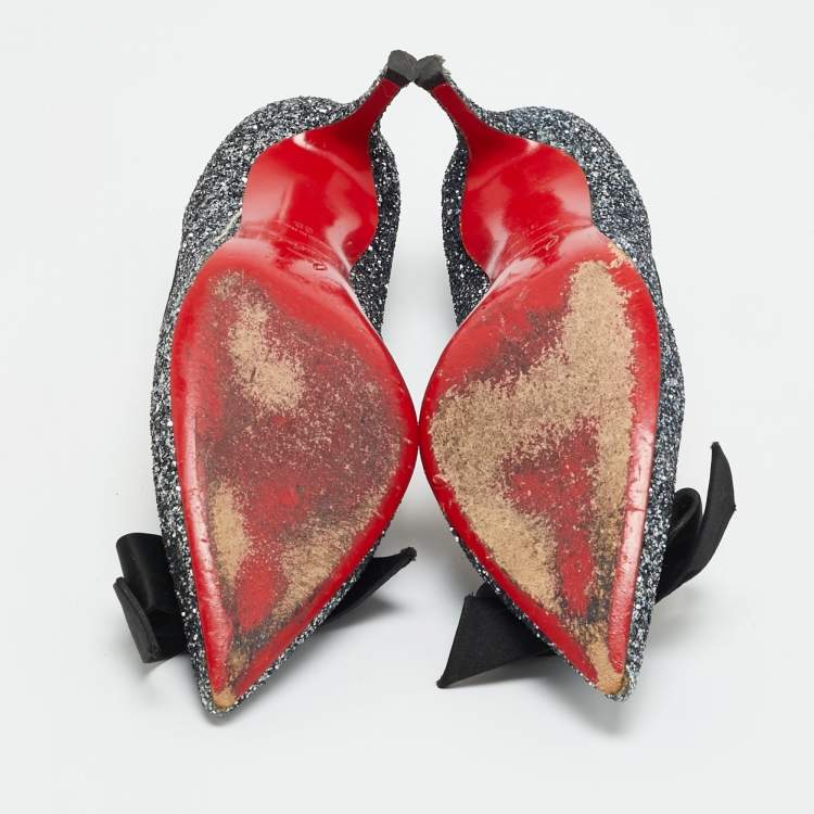 Pre Owned Christian Louboutin Size 38 Metallic Gruotta Glitter Bow Pumps