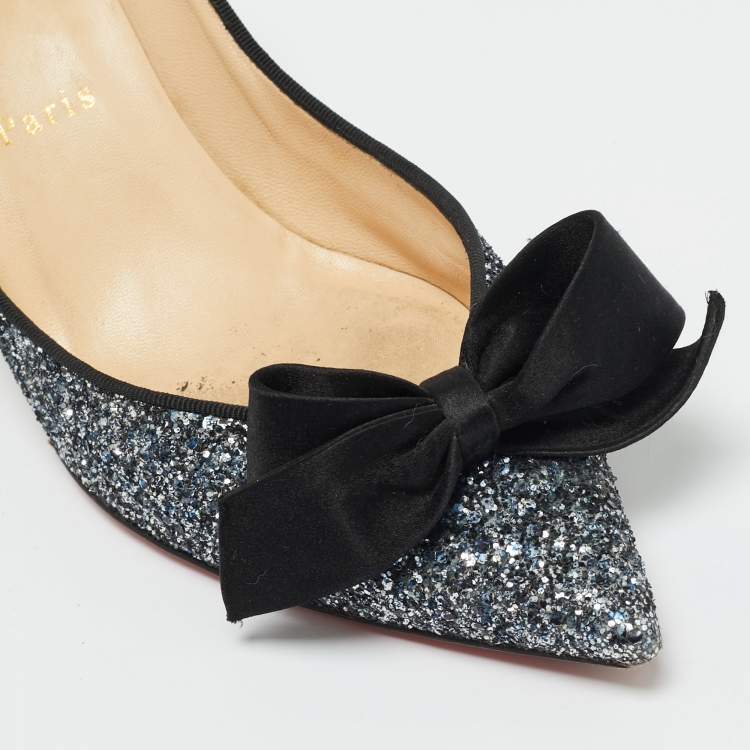 Pre Owned Christian Louboutin Size 38 Metallic Gruotta Glitter Bow Pumps