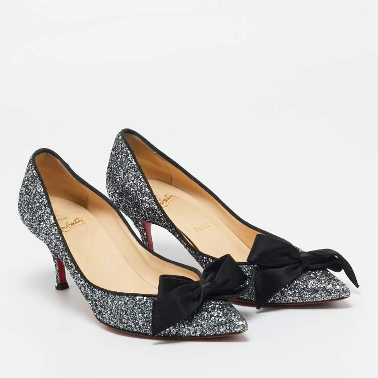 Pre Owned Christian Louboutin Size 38 Metallic Gruotta Glitter Bow Pumps