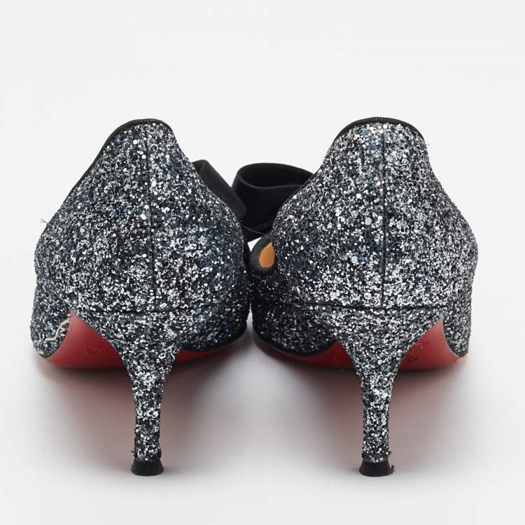 Pre Owned Christian Louboutin Size 38 Metallic Gruotta Glitter Bow Pumps