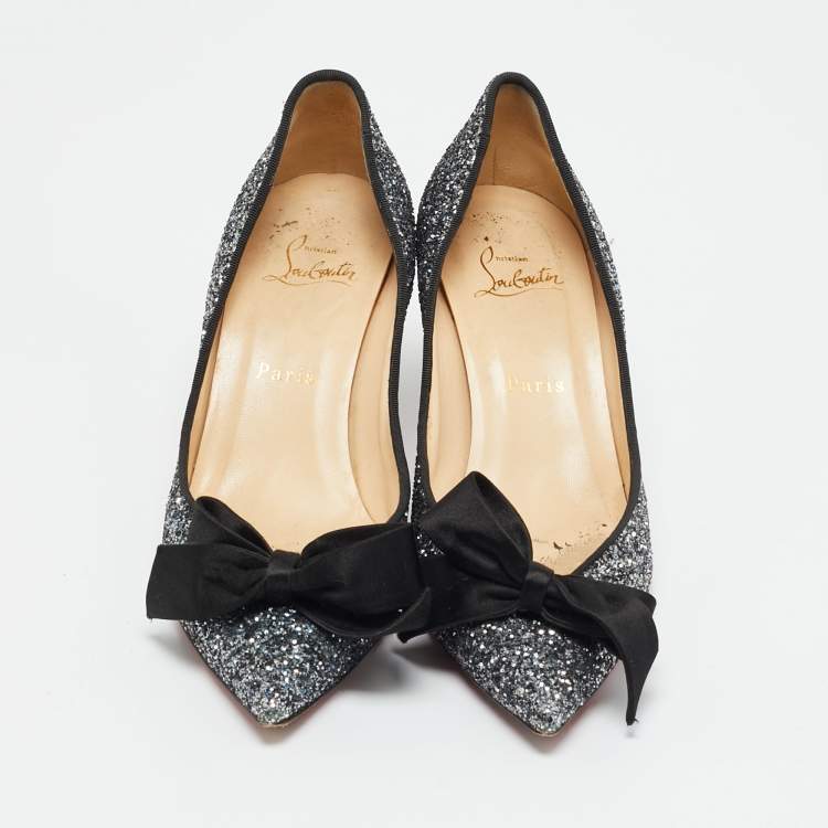 Pre Owned Christian Louboutin Size 38 Metallic Gruotta Glitter Bow Pumps