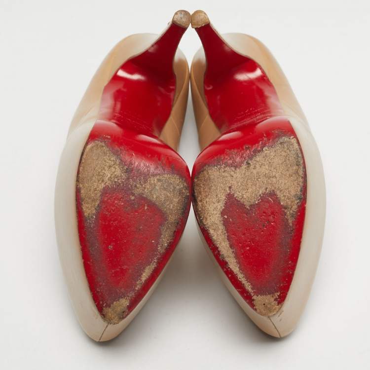 Pre Owned Christian Louboutin Daffodile Size 37.5 Beige Leather Platform Pumps