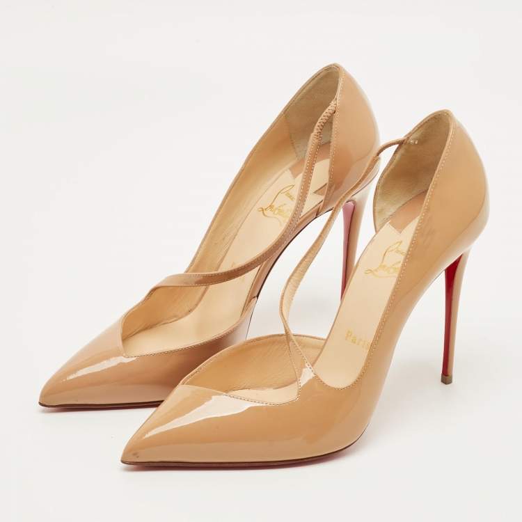 Pre Owned Christian Louboutin Jumping Size 40.5 Beige Patent Leather D'orsay Pumps
