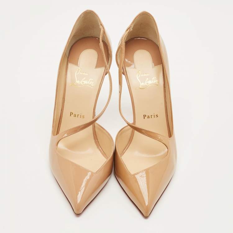 Pre Owned Christian Louboutin Jumping Size 40.5 Beige Patent Leather D'orsay Pumps