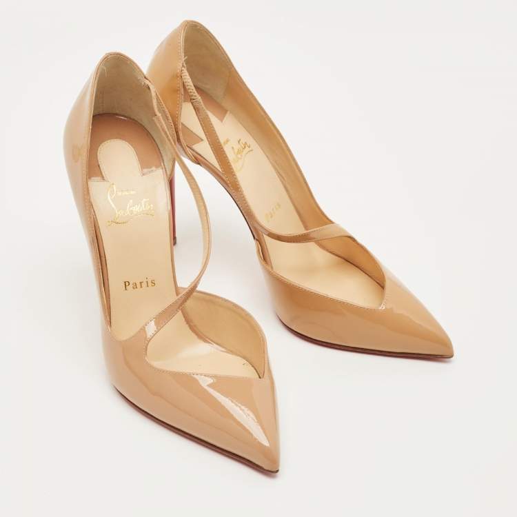 Pre Owned Christian Louboutin Jumping Size 40.5 Beige Patent Leather D'orsay Pumps