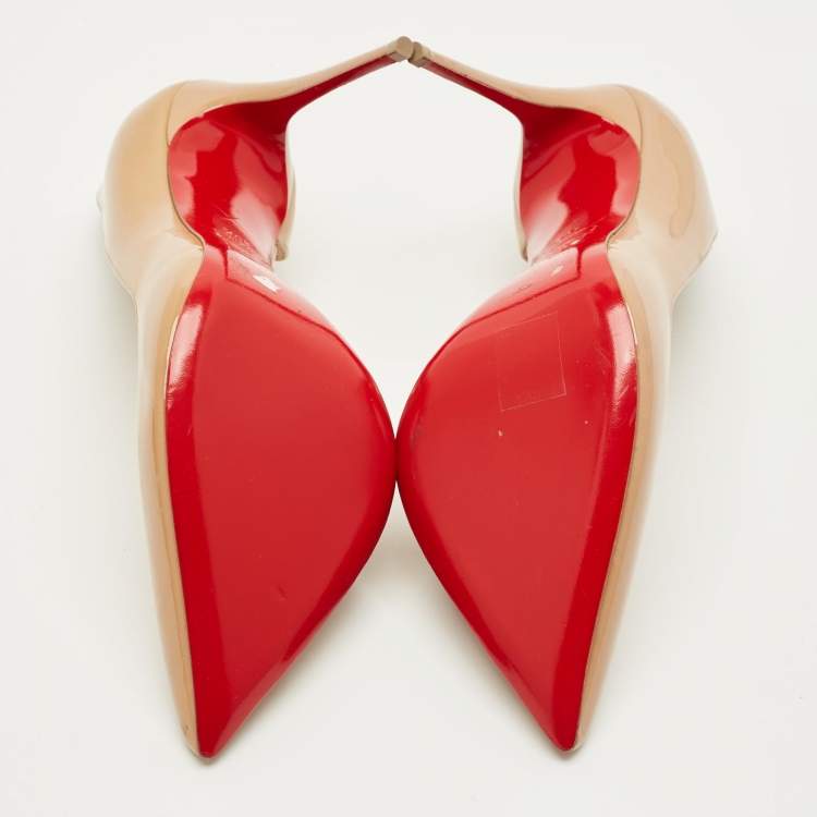 Pre Owned Christian Louboutin Jumping Size 40.5 Beige Patent Leather D'orsay Pumps