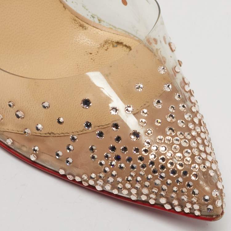 Pre Owned Christian Louboutin Degrastrass Size 38 Beige Leather and PVC Pumps