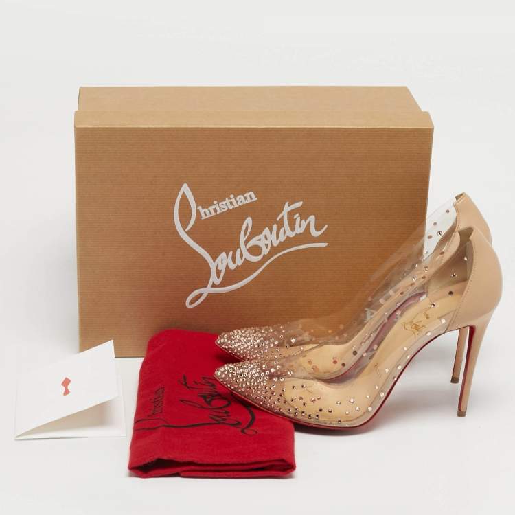 Pre Owned Christian Louboutin Degrastrass Size 38 Beige Leather and PVC Pumps