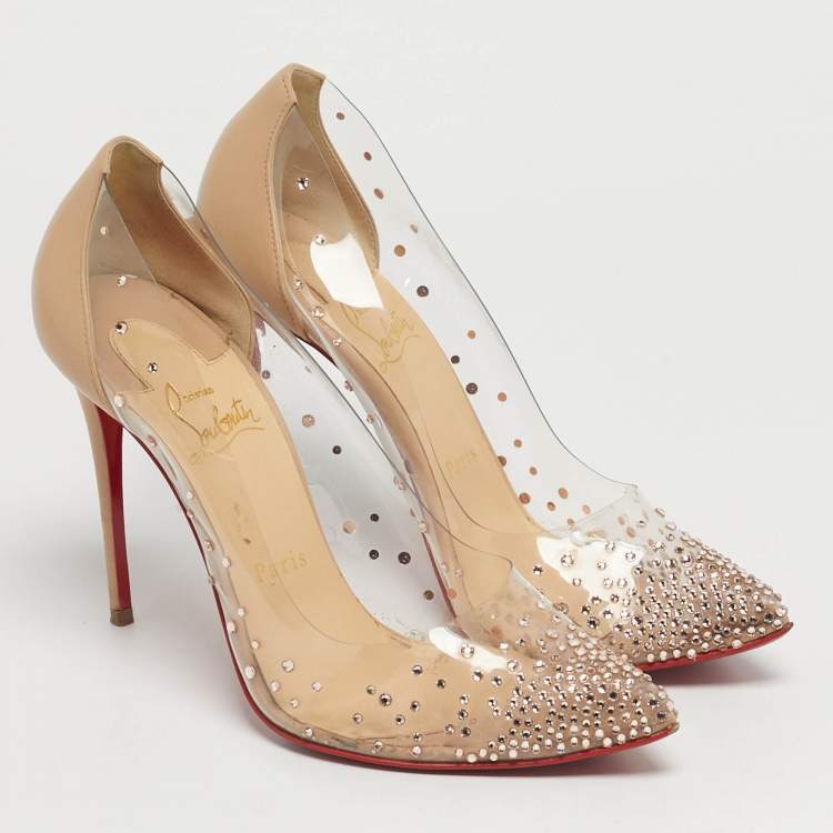 Pre Owned Christian Louboutin Degrastrass Size 38 Beige Leather and PVC Pumps