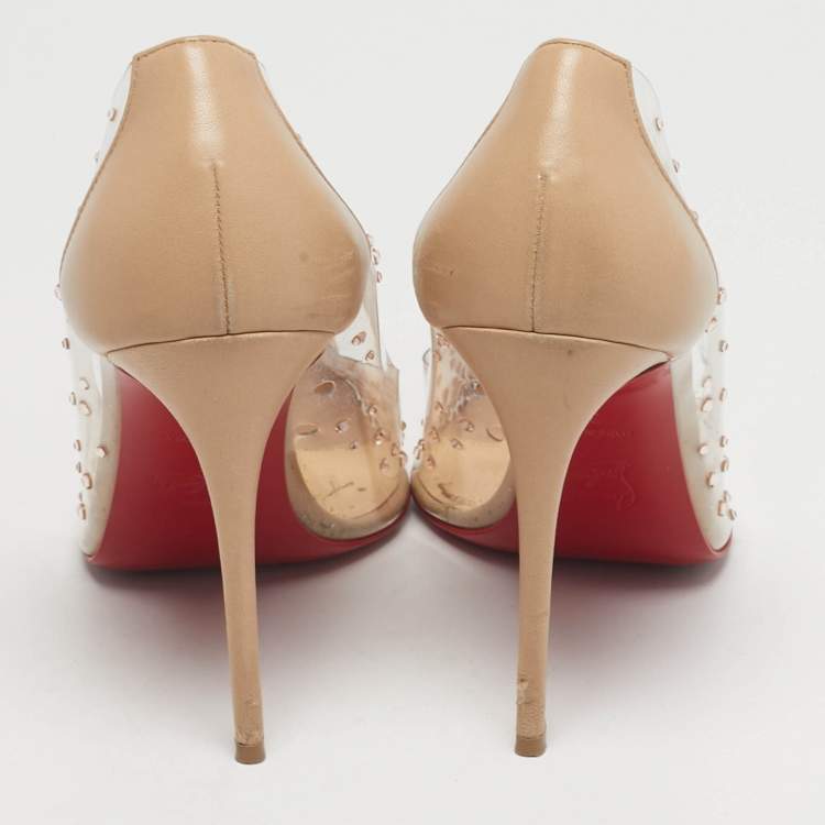 Pre Owned Christian Louboutin Degrastrass Size 38 Beige Leather and PVC Pumps