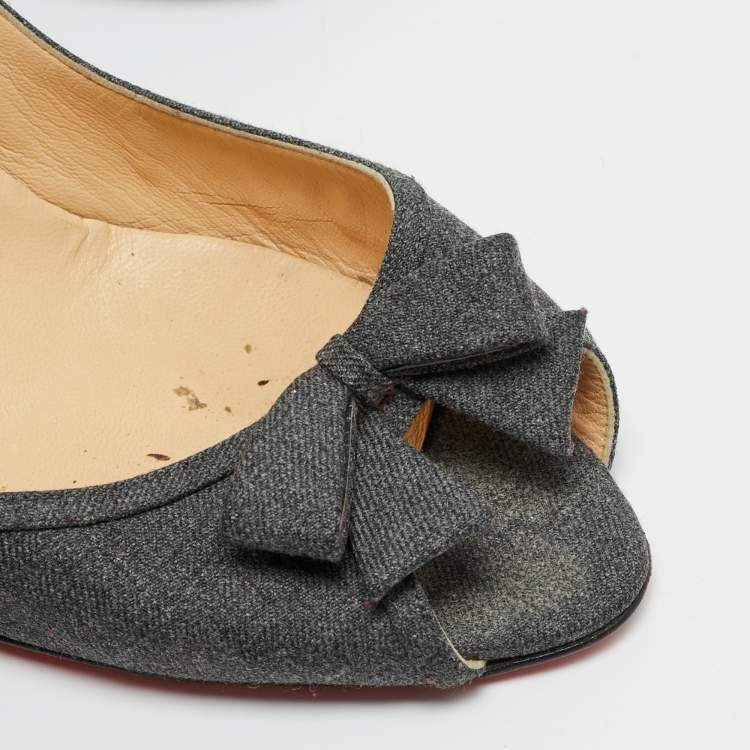 Pre Owned Christian Louboutin Milady Bow Size 41 Grey Denim Platform Pumps