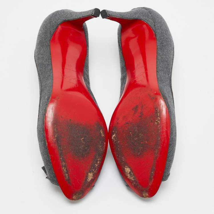 Pre Owned Christian Louboutin Milady Bow Size 41 Grey Denim Platform Pumps