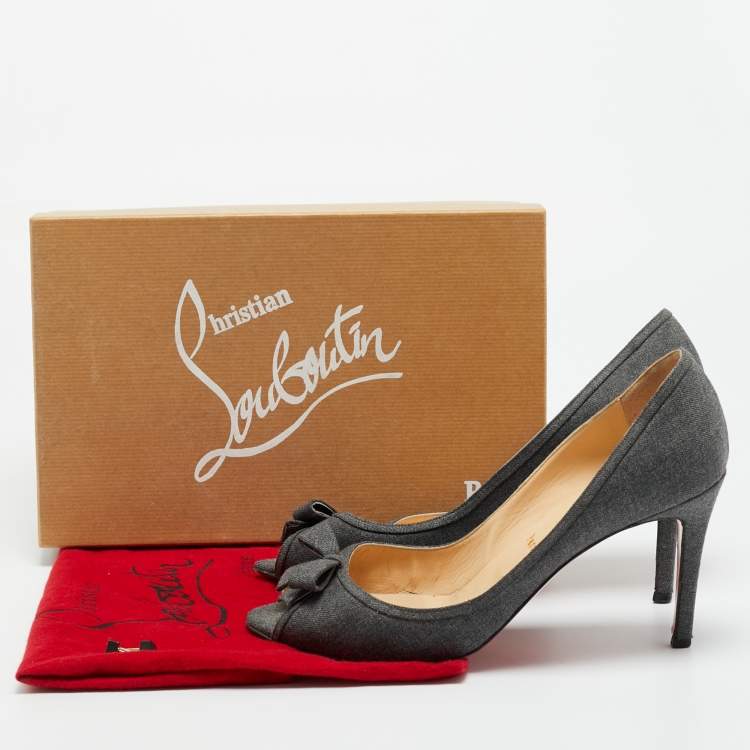 Pre Owned Christian Louboutin Milady Bow Size 41 Grey Denim Platform Pumps