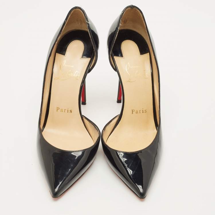 Pre Owned Christian Louboutin Iriza Size 35 Black Patent Leather D'orsay Pumps