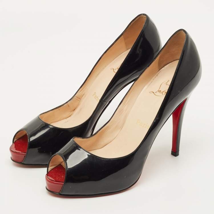Pre Owned Christian Louboutin Very Prive Size 38.5 Black Python Leather Peep Toe Pumps