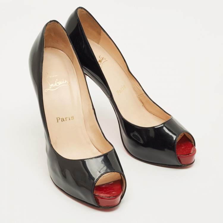 Pre Owned Christian Louboutin Very Prive Size 38.5 Black Python Leather Peep Toe Pumps