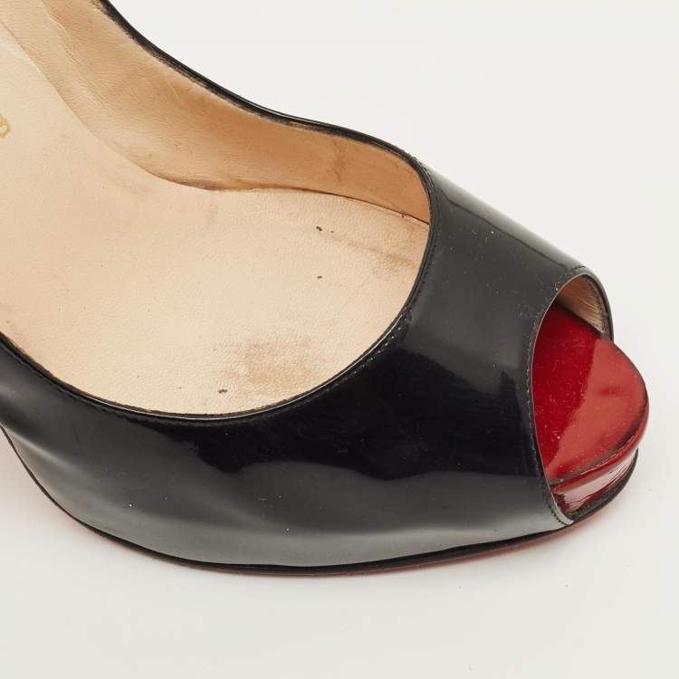 Pre Owned Christian Louboutin Very Prive Size 38.5 Black Python Leather Peep Toe Pumps