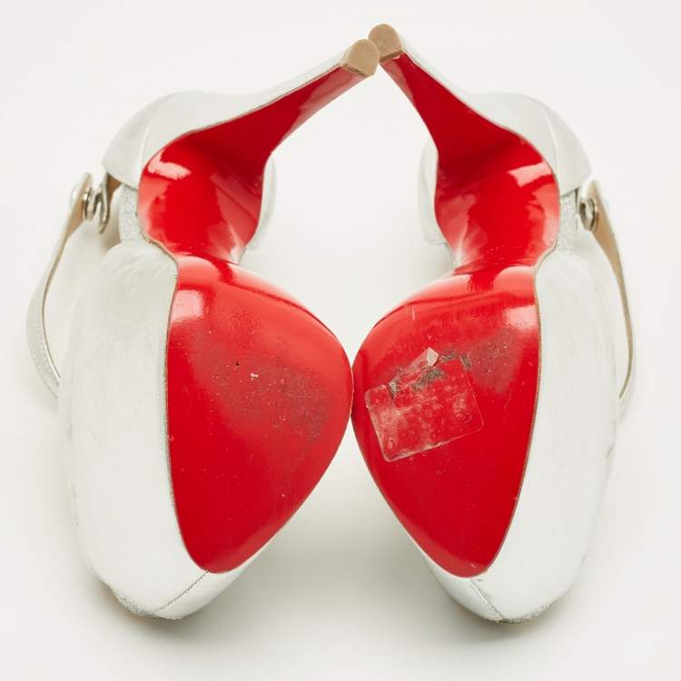 Pre Owned Christian Louboutin Cross Me Size 35 Silver Leather Ankle Strap Sandals