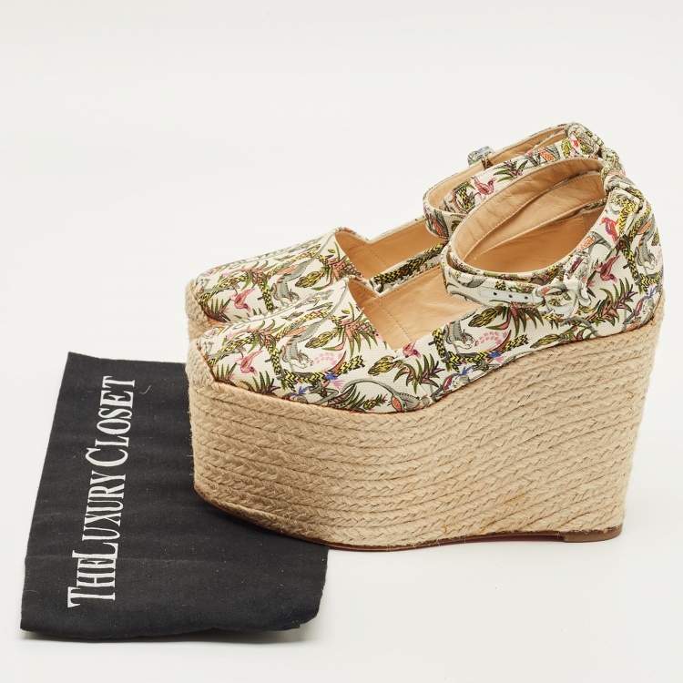 Pre Owned Christian Louboutin Dehia Size 35 Multicolor Canvas Wedge Pumps