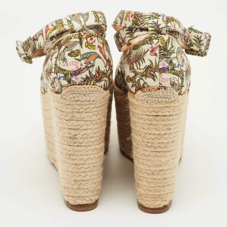 Pre Owned Christian Louboutin Dehia Size 35 Multicolor Canvas Wedge Pumps