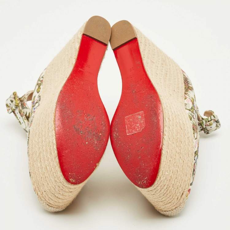 Pre Owned Christian Louboutin Dehia Size 35 Multicolor Canvas Wedge Pumps