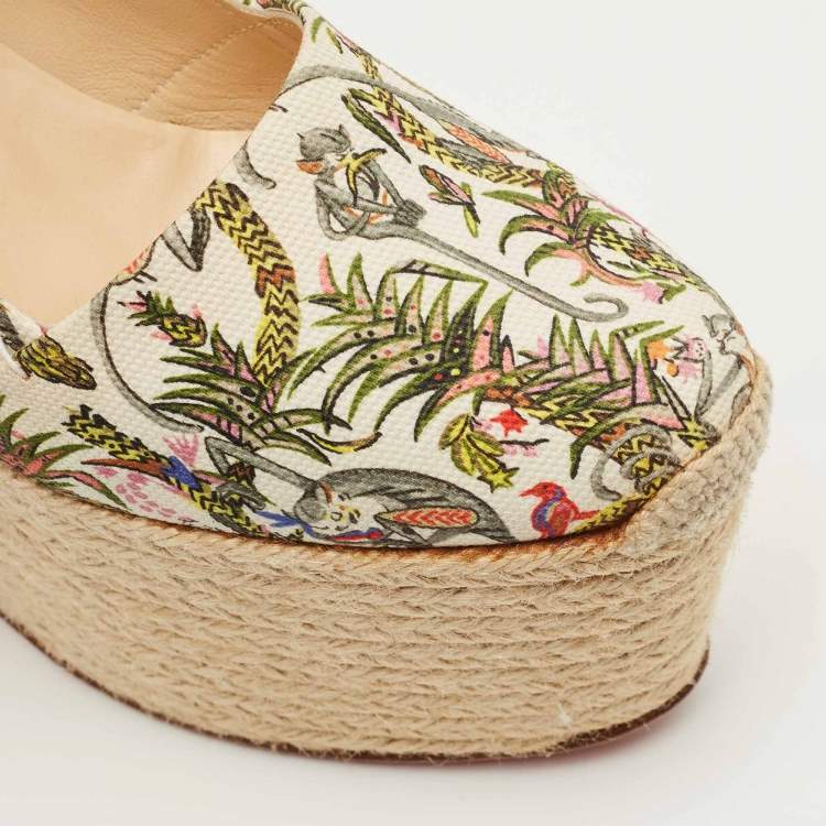 Pre Owned Christian Louboutin Dehia Size 35 Multicolor Canvas Wedge Pumps