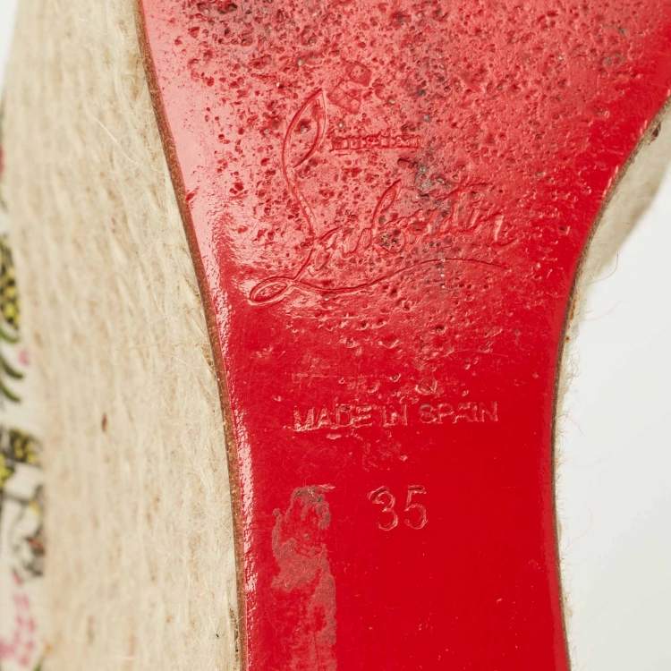 Pre Owned Christian Louboutin Dehia Size 35 Multicolor Canvas Wedge Pumps