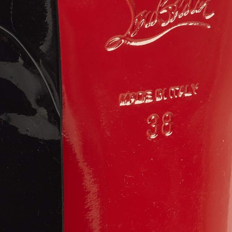 Pre Owned Christian Louboutin Lady Peep Size 38 Black Patent Leather Platform Pumps