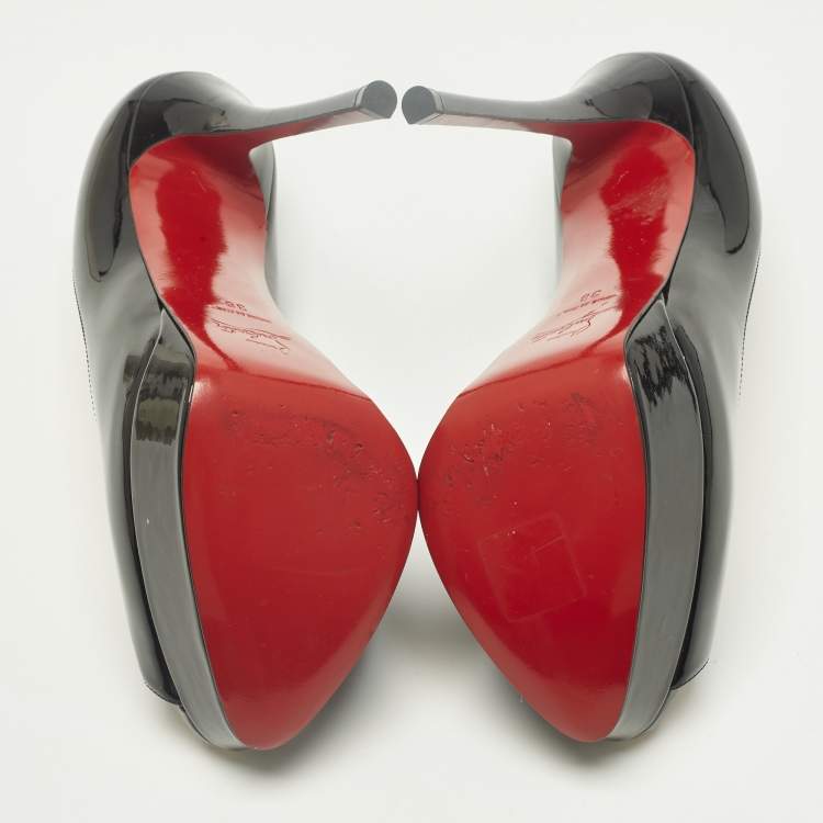 Pre Owned Christian Louboutin Lady Peep Size 38 Black Patent Leather Platform Pumps