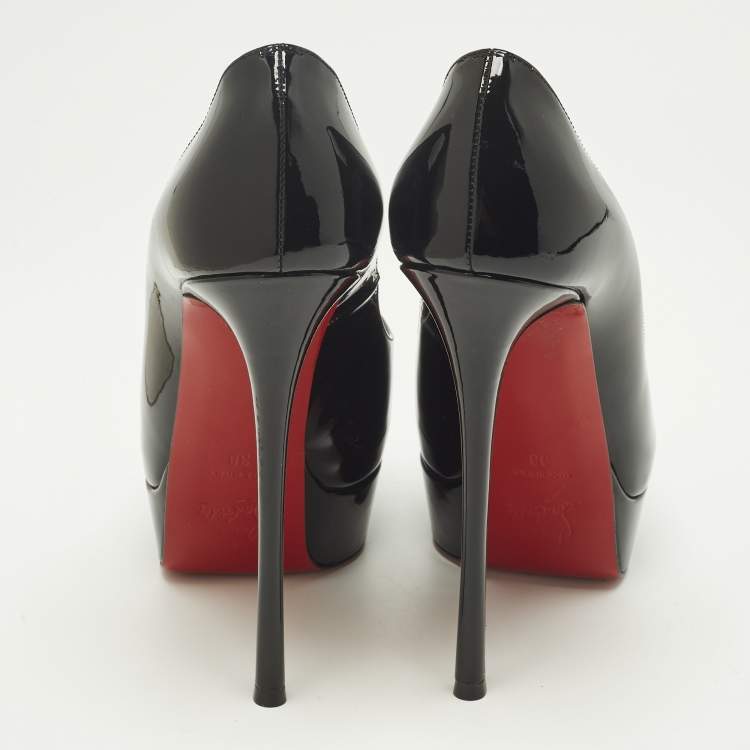 Pre Owned Christian Louboutin Lady Peep Size 38 Black Patent Leather Platform Pumps