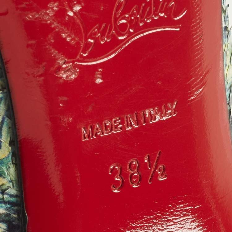 Pre Owned Christian Louboutin Inferno So Kate Size 38.5 Green/Yellow Snakeskin Pumps