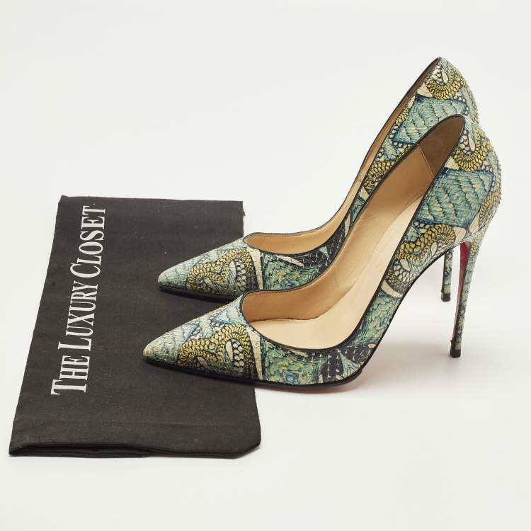 Pre Owned Christian Louboutin Inferno So Kate Size 38.5 Green/Yellow Snakeskin Pumps