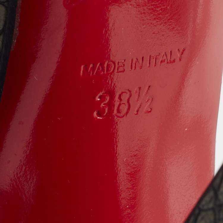 Pre Owned Christian Louboutin Bibi Size 38.5 Olive Green Ostrich Leg Leather Platform Pumps