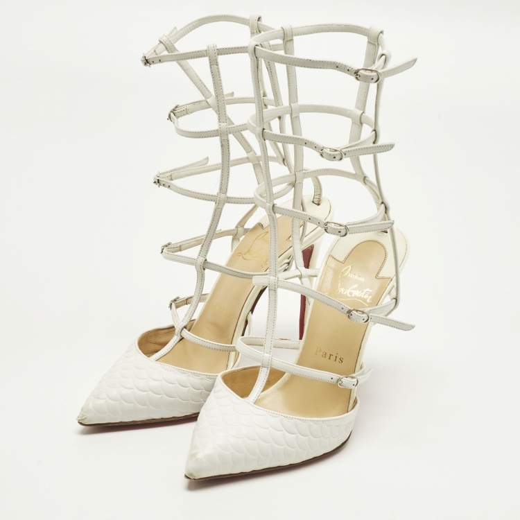 مملوكة مسبقًا Christian Louboutin Kadreyana Size 38 White Leather Ankle Strap Sandals