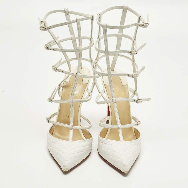 مملوكة مسبقًا Christian Louboutin Kadreyana Size 38 White Leather Ankle Strap Sandals
