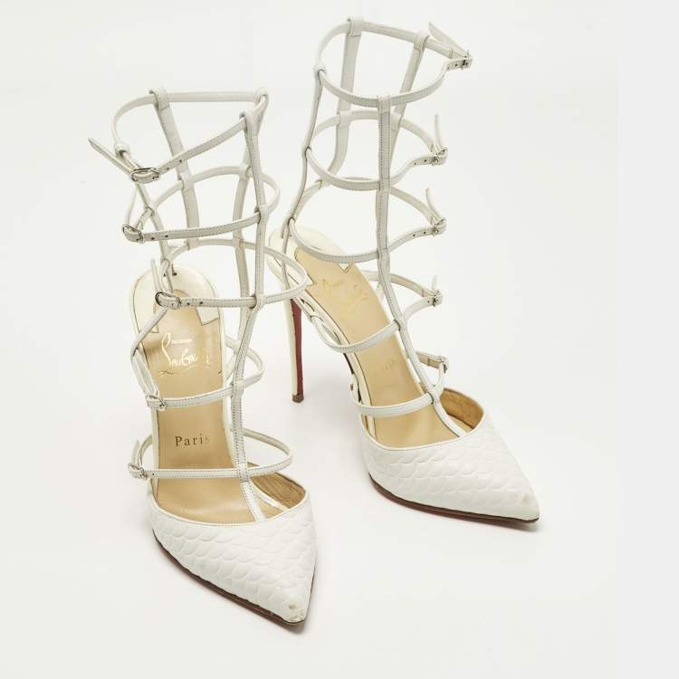 مملوكة مسبقًا Christian Louboutin Kadreyana Size 38 White Leather Ankle Strap Sandals